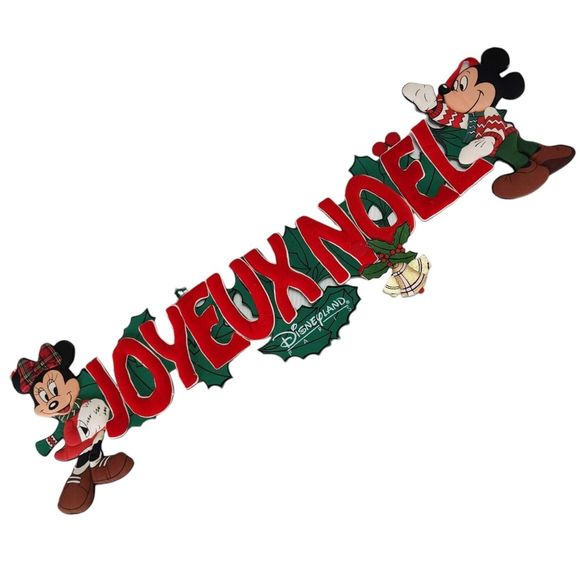 Vtg Disneyland Paris Christmas Wall Hanging Garland Joyeux Noel Mickey Minnie - Picture 1 of 12